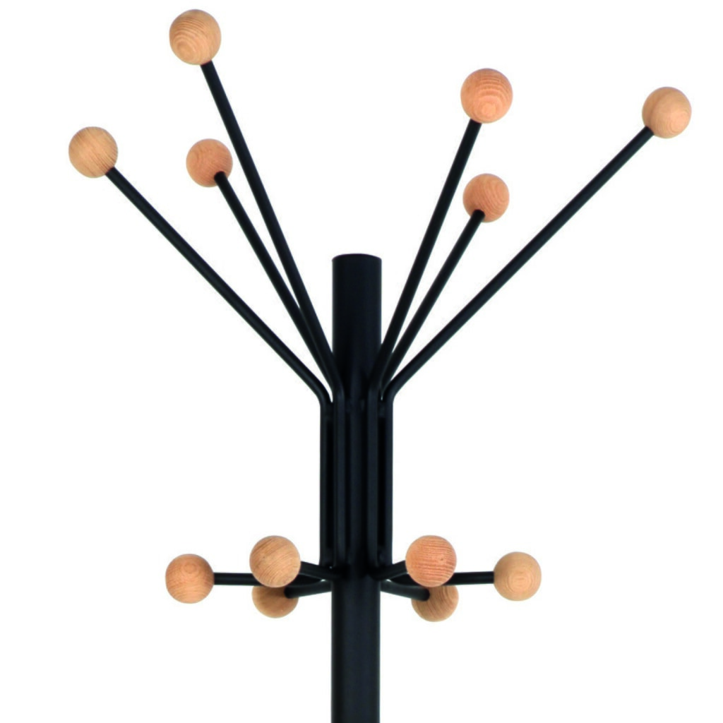 Portemanteau Giant, sur pied, 12 crochets avec bouton en bois, noir N° de l'image du produit 2 : Portemanteau Giant, sur pied, 12 crochets avec bouton en bois, noir
