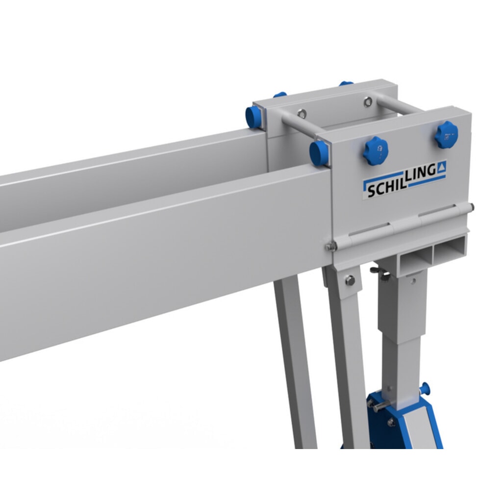 Portique de levage en alu avec double traverse divisible, mobile, point d’accrochage 2 613-3 363 mm, capacité de charge 3 000 kg N° de l'image du produit 3 : Portique de levage en alu avec double traverse divisible, mobile, point d’accrochage 2 613-3 363 mm, capacité de charge 3 000 kg