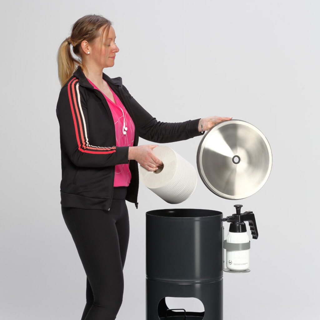 Poste de désinfection VAR®, pour essuie-mains en papier, avec porte-flacon et insert intérieur, revêtu par poudrage N° de l'image du produit 4 : Poste de désinfection VAR®, pour essuie-mains en papier, avec porte-flacon et insert intérieur, revêtu par poudrage