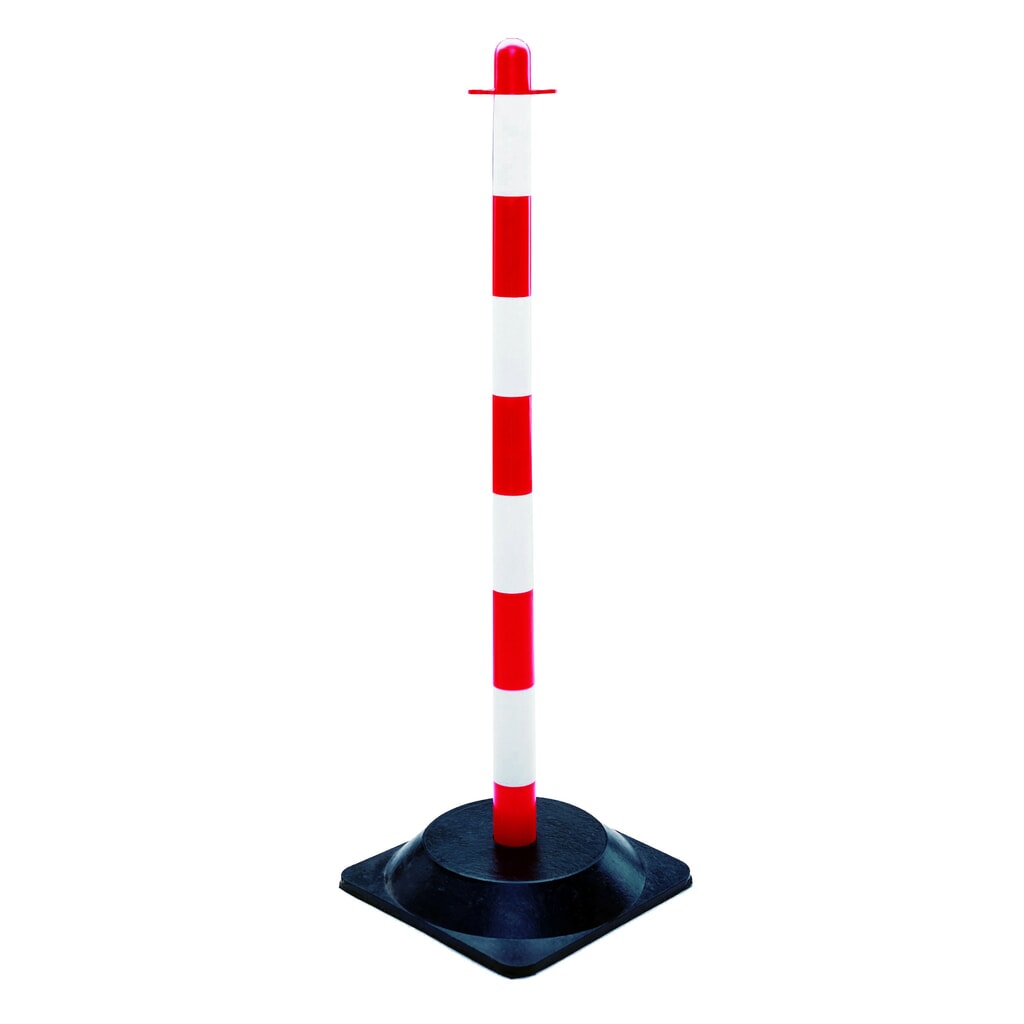 Potelet à chaîne simple, pied en caoutchouc rigide (carré), rouge/blanc Illustration du produit: Potelet à chaîne simple, pied en caoutchouc rigide (carré), rouge/blanc