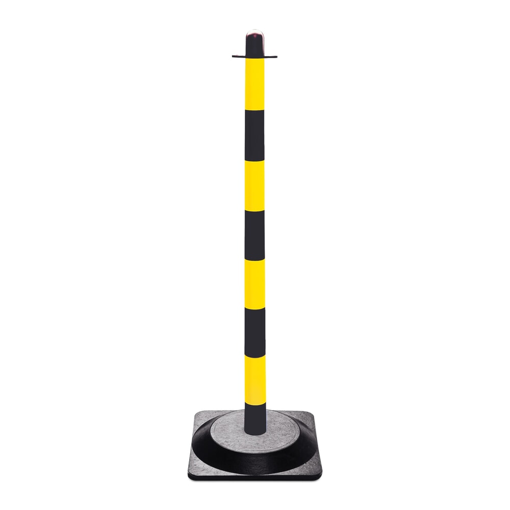 Illustration du produit: Potelet à chaîne simple, pied en caoutchouc rigide (carré), noir/jaune