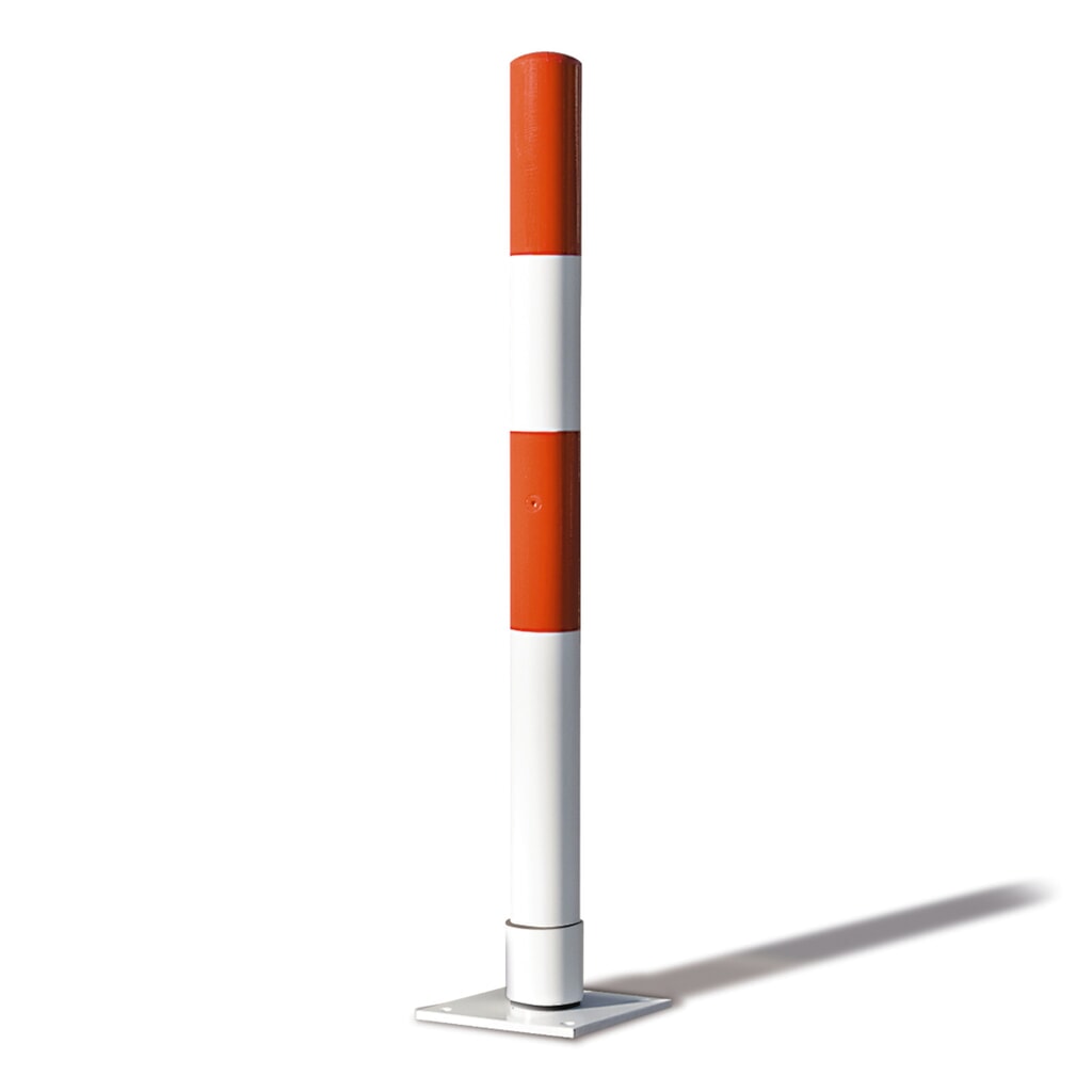 Potelet MORAVIA MORION-SWING, à redressement automatique, tube rond Ø 76 mm, à cheviller au sol, rouge/blanc N° de l'image du produit 1 : Potelet MORAVIA MORION-SWING, à redressement automatique, tube rond Ø 76 mm, à cheviller au sol, rouge/blanc