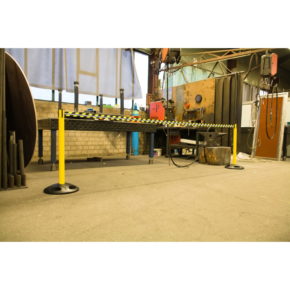 N° de l'image du produit 3 : Potelet de délimitation RS-GUIDESYSTEMS® GLA 25-E REFLECTO, longueur 3,5 m, largeur 50 mm, potelet jaune, sangle noir/jaune