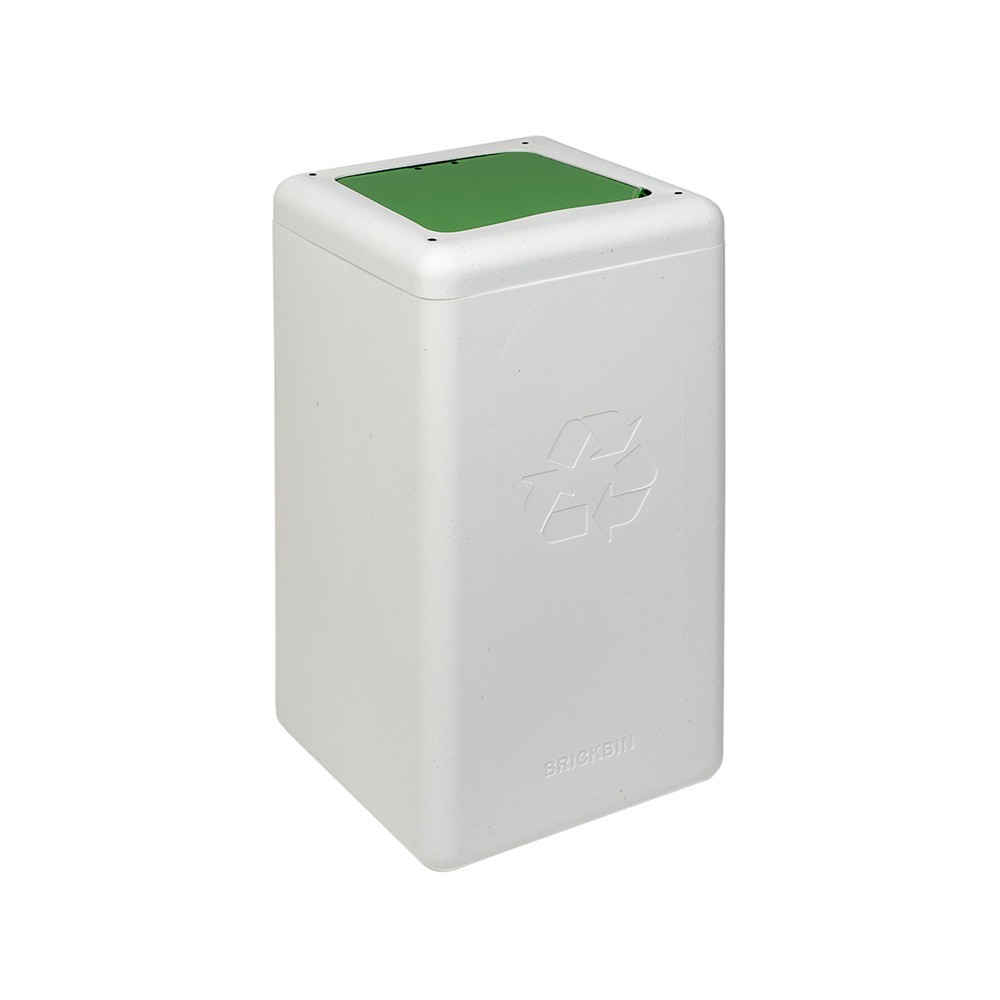 Illustration du produit: Poubelle à couvercle rabattable BRICKBIN, en plastique recyclé, 65 litres, carrée, blanc/vert