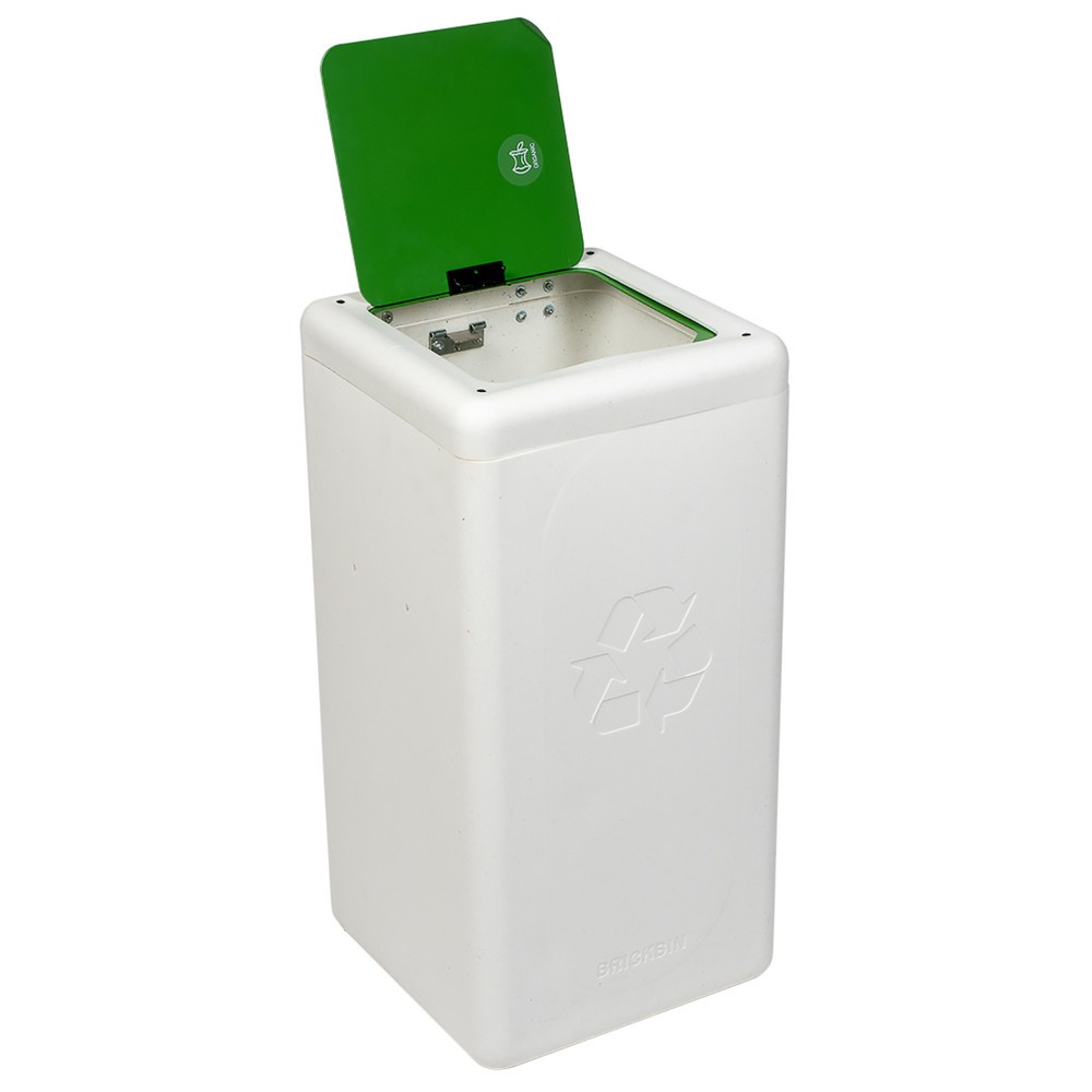 N° de l'image du produit 3 : Poubelle à couvercle rabattable BRICKBIN, en plastique recyclé, 65 litres, carrée, blanc/vert
