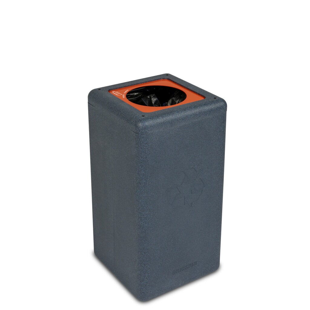 Poubelle à plastique BRICKBIN, en plastique recyclé, 65 litres, carrée, gris/orange Illustration du produit: Poubelle à plastique BRICKBIN, en plastique recyclé, 65 litres, carrée, gris/orange