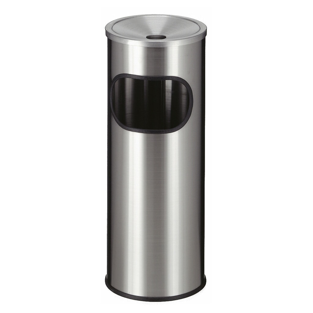 Poubelle-cendrier en acier inoxydable, ronde, 9 litres Illustration du produit: Poubelle-cendrier en acier inoxydable, ronde, 9 litres