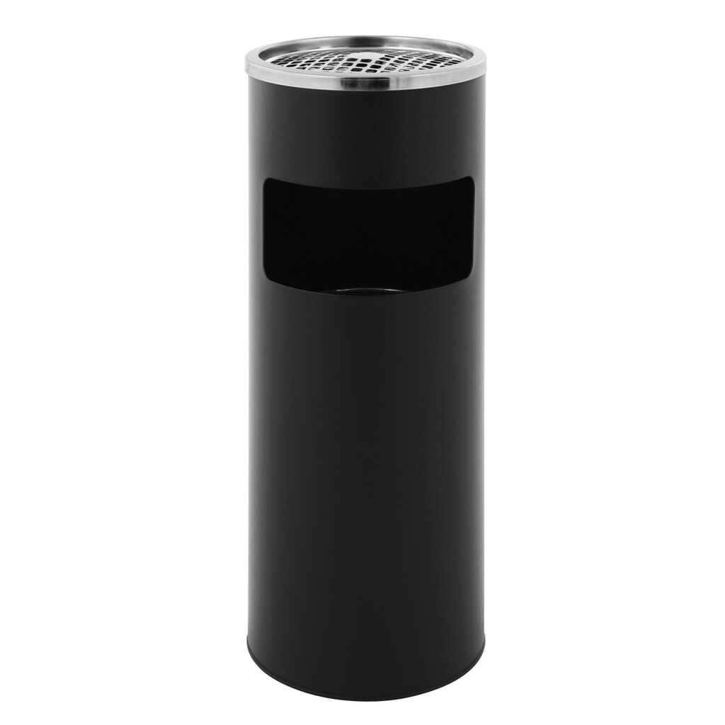 Poubelle-cendrier en acier, ronde, 12,5 litres, noir mat Illustration du produit: Poubelle-cendrier en acier, ronde, 12,5 litres, noir mat