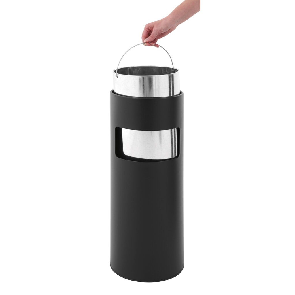 N° de l'image du produit 3 : Poubelle-cendrier en acier, ronde, 12,5 litres, noir mat