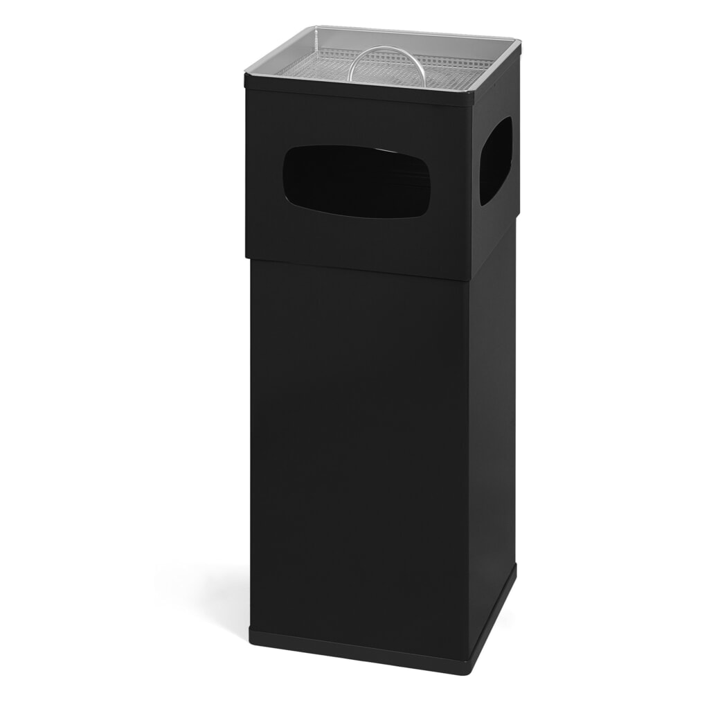 Poubelle-cendrier en aluminium, carrée, 50 litres, noir Illustration du produit: Poubelle-cendrier en aluminium, carrée, 50 litres, noir