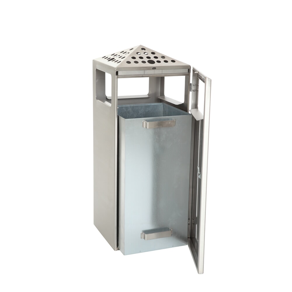 N° de l'image du produit 5 : Poubelle-cendrier Pyramide, carrée, contenant de base en acier inoxydable, 70 litres