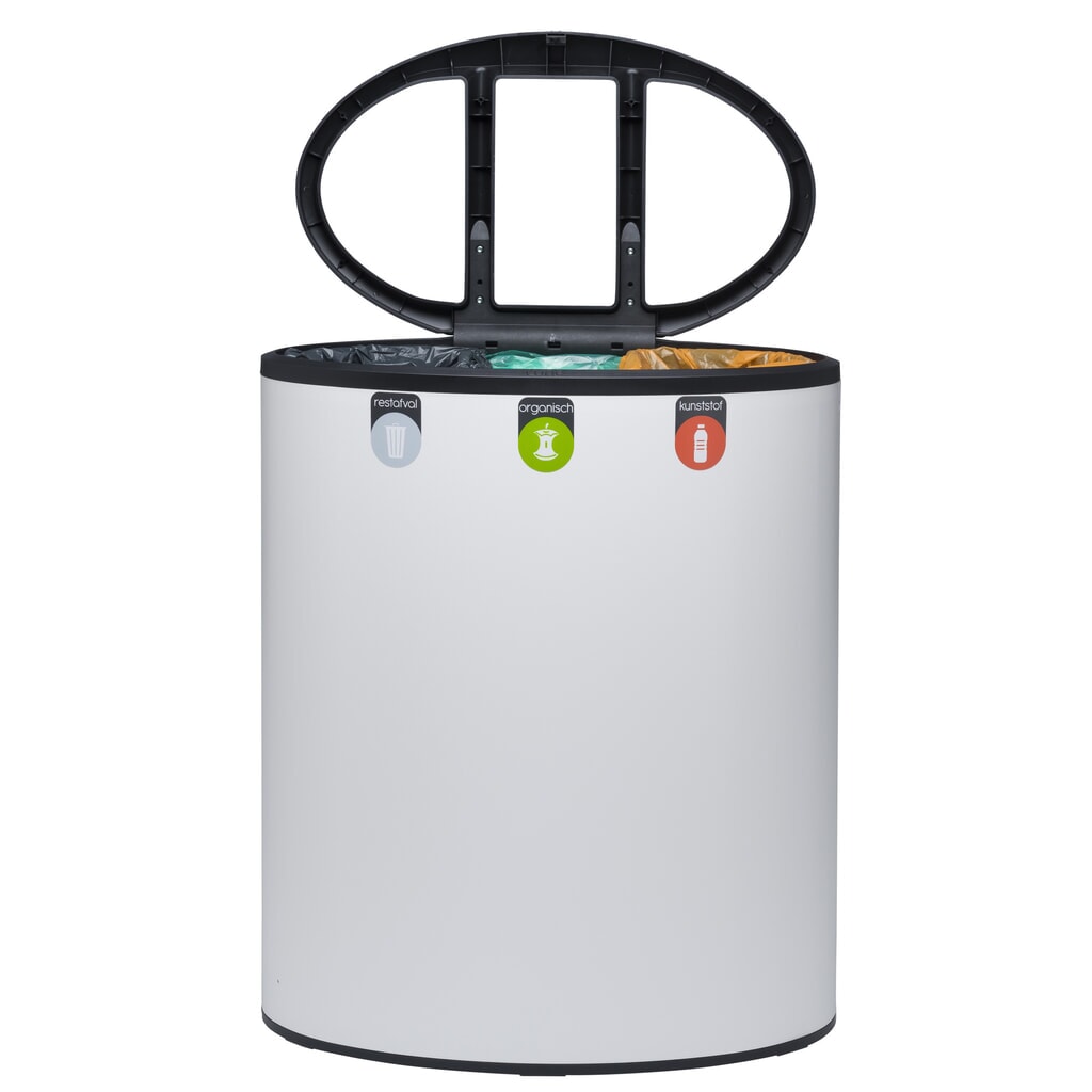 N° de l'image du produit 5 : Poubelle design Binc LUNE, blanc, noir, avec couvercle ouvert