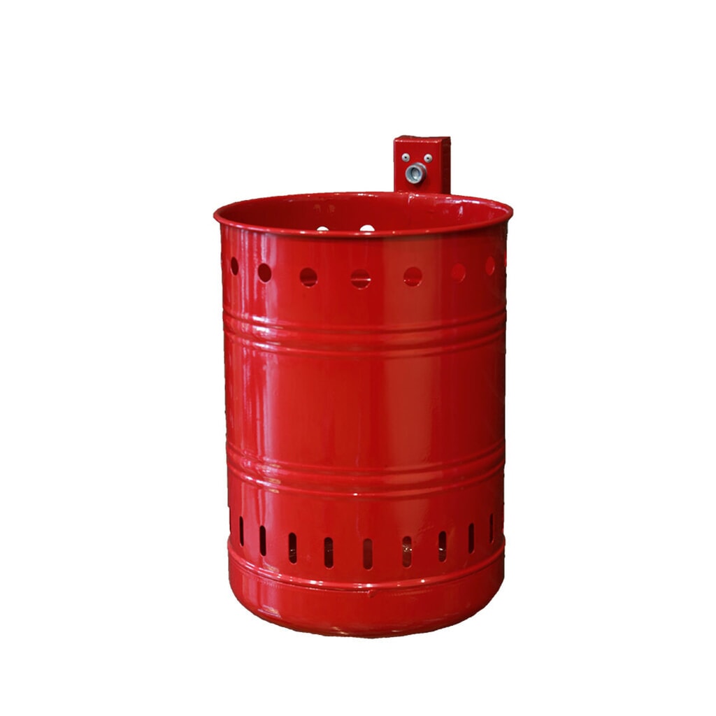 RENNER Poubelle en acier, 35 litres, ronde, montage mural, perforée, rouge carmin Illustration du produit: RENNER Poubelle en acier, 35 litres, ronde, montage mural, perforée, rouge carmin