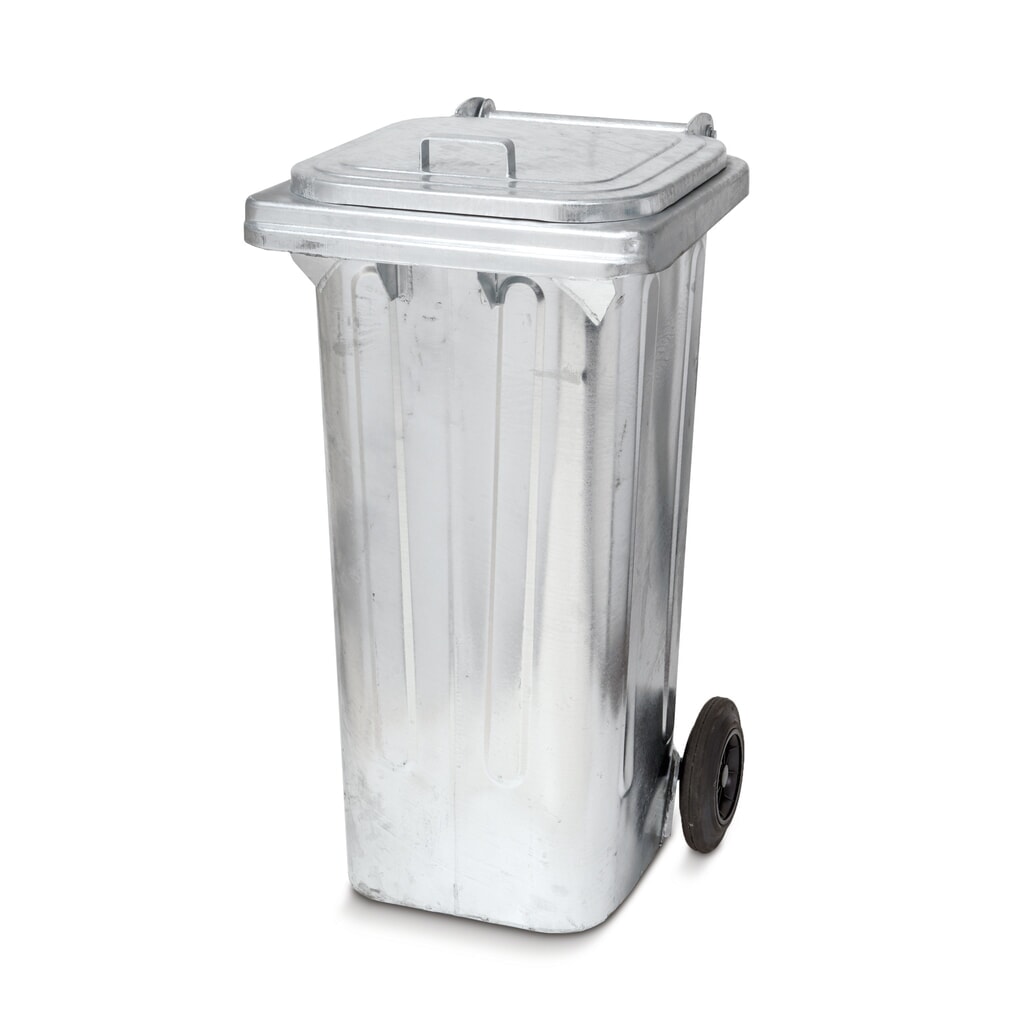 Illustration du produit: Benne à ordures en acier galvanisé, 120 litres, avec galets