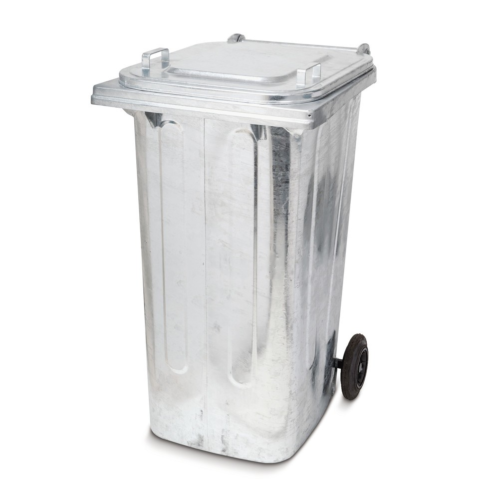 N° de l'image du produit 2 : Benne à ordures en acier galvanisé, 120 litres, avec galets