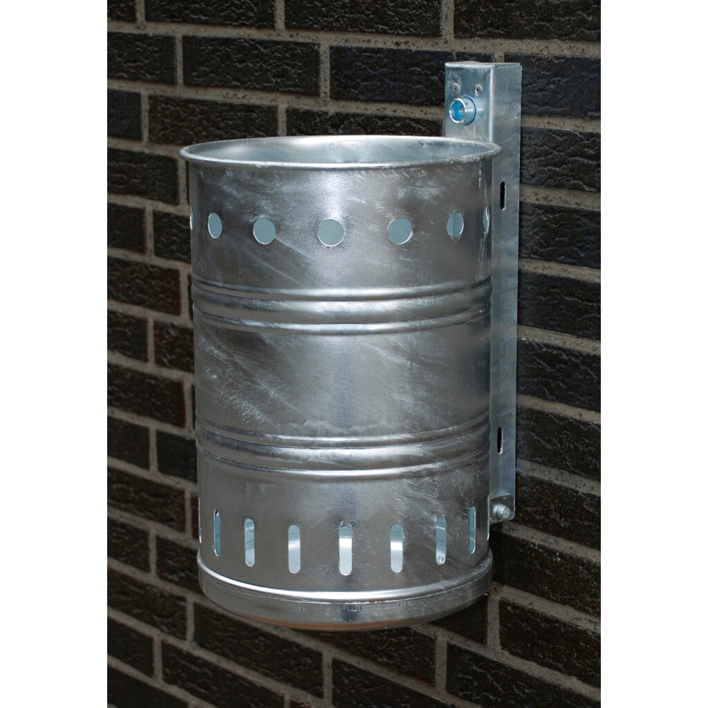 RENNER Poubelle en acier, 20 litres, ronde, montage mural, perforée Illustration du produit: RENNER Poubelle en acier, 20 litres, ronde, montage mural, perforée
