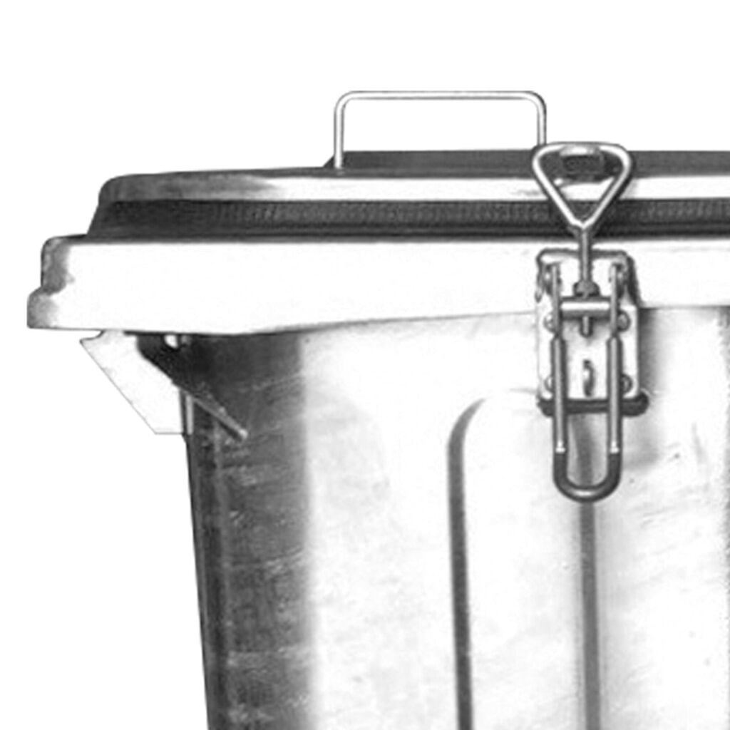 Poubelle en tôle d'acier galvanisée à chaud, 240 litres, avec roulettes et fermeture à serrage N° de l'image du produit 2 : Poubelle en tôle d'acier galvanisée à chaud, 240 litres, avec roulettes et fermeture à serrage