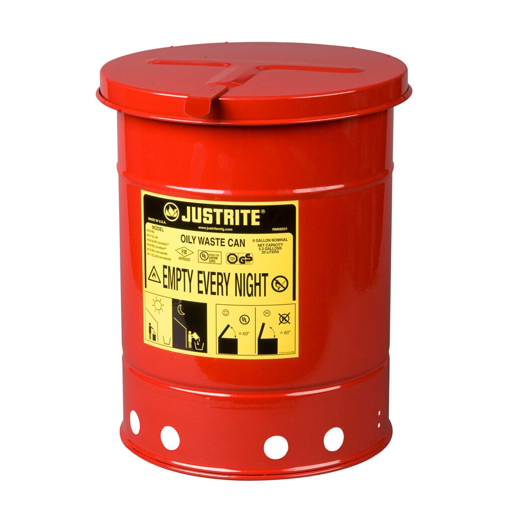 Justrite® Poubelle d’établi, manuelle, rouge, 20 litres Illustration du produit: Justrite® Poubelle d’établi, manuelle, rouge, 20 litres