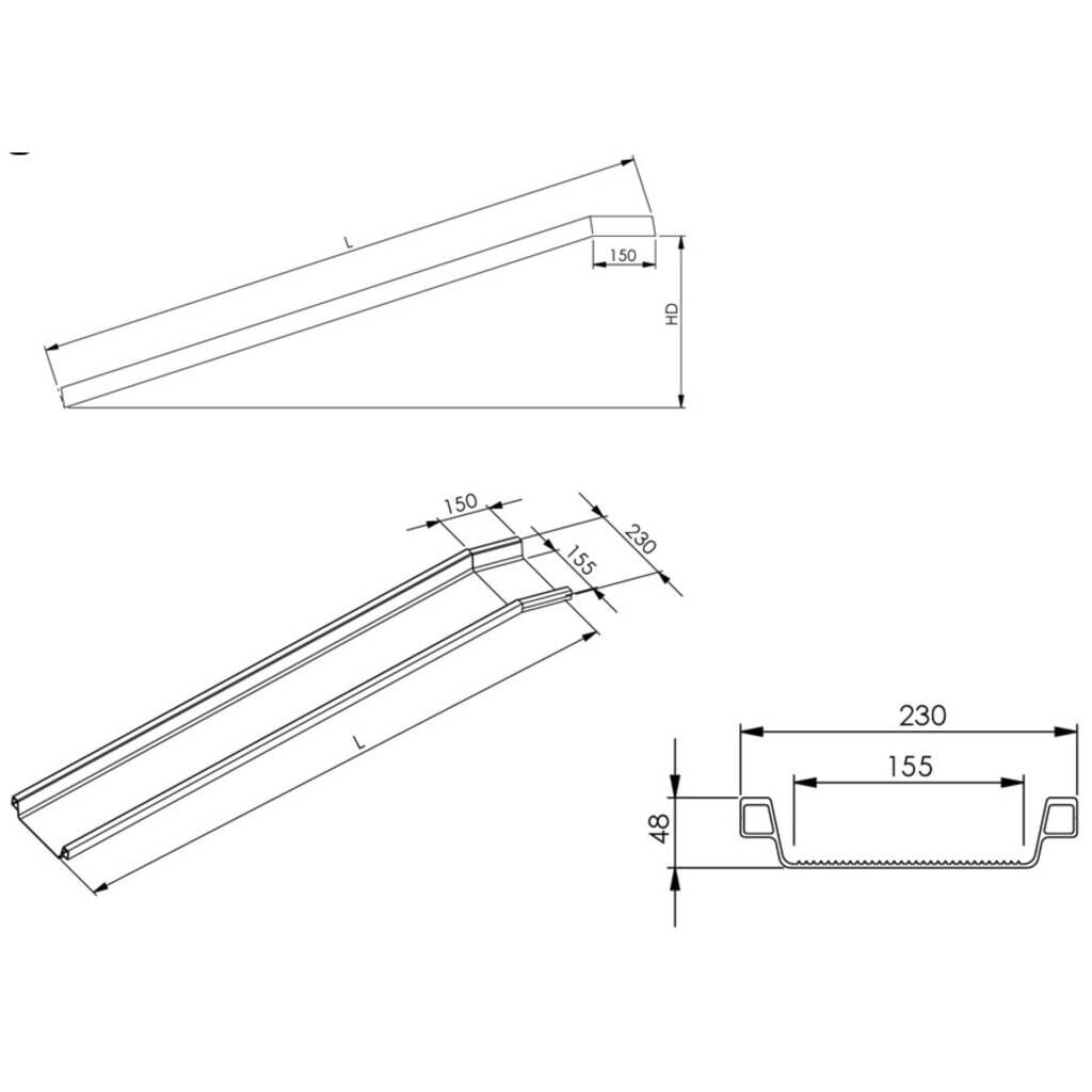 Rails de chargement en aluminium universels, avec bord de protection, capacité de charge 600 kg/paire, l x L 150 x 1 500 mm N° de l'image du produit 5 : Rails de chargement en aluminium universels, avec bord de protection, capacité de charge 600 kg/paire, l x L 150 x 1 500 mm
