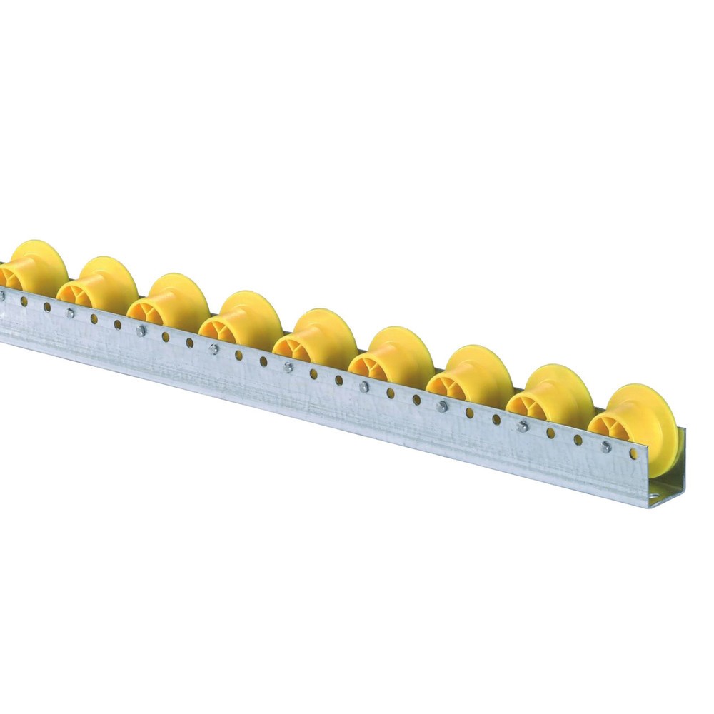 N° de l'image du produit 1 : Rail à rouleaux BS ROLLEN, rouleaux en plastique robustes avec rebord pour charges moyennes, charge par rouleau 12 kg, division 100 mm