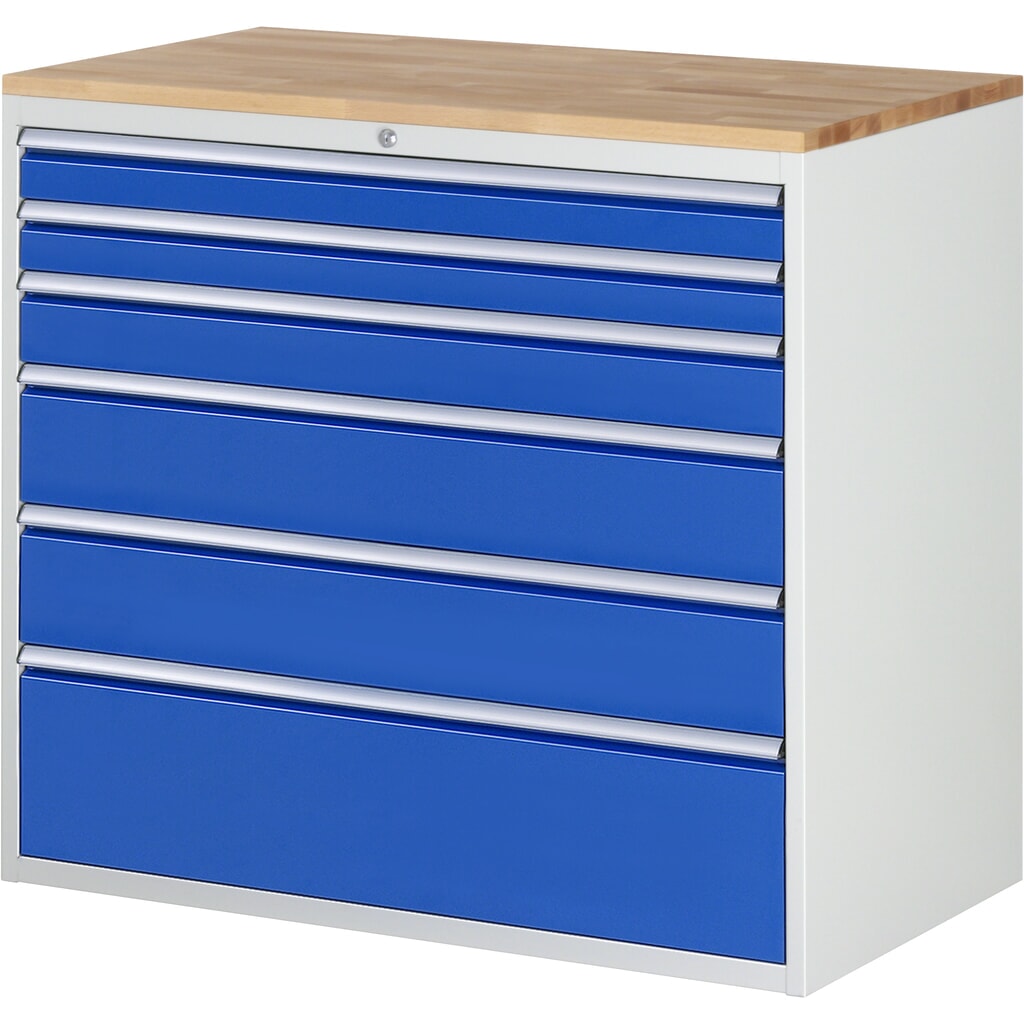 Illustration du produit: RAU Armoire à tiroirs série 7000, HxlxP 1 035 x 1 145 x 650 mm, avec 6 tiroirs taille XXL, face supérieure en hêtre