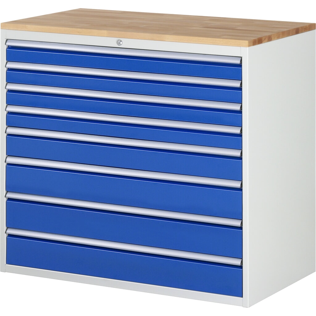 RAU Armoire à tiroirs Série 7000, HxlxP 1 035 x 1 145 x 650 mm, 8 tiroirs 4 x 90, 1 x 120, 3 x 150 mm, plan de travail en hêtre Illustration du produit: RAU Armoire à tiroirs Série 7000, HxlxP 1 035 x 1 145 x 650 mm, 8 tiroirs 4 x 90, 1 x 120, 3 x 150 mm, plan de travail en hêtre