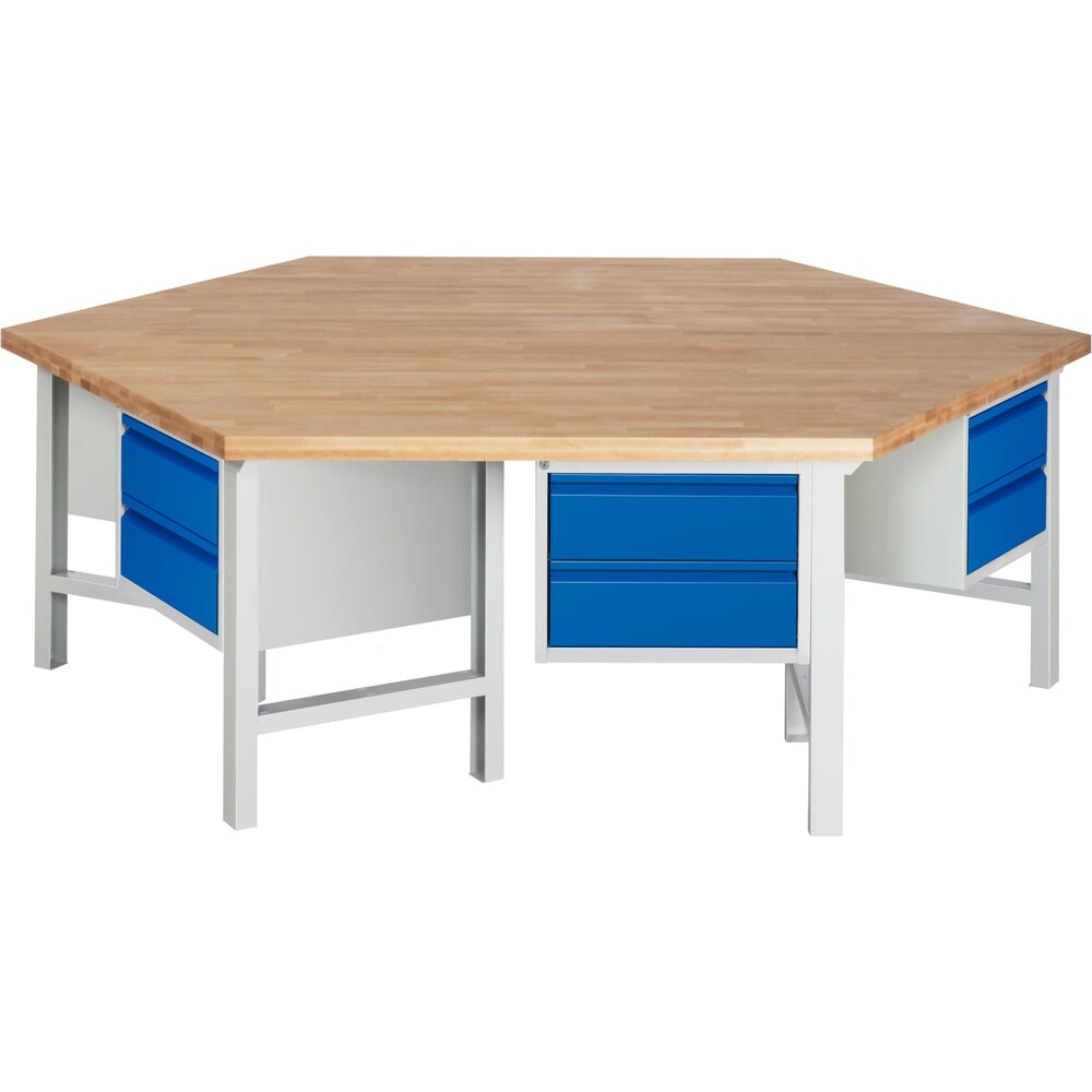 N° de l'image du produit 1 : RAU Établi de groupe série 4000, 6 caissons, HxlxP 840 x 2 700 x 2 340 mm, x tiroirs extractibles à 90 % avec rebord de poignée
