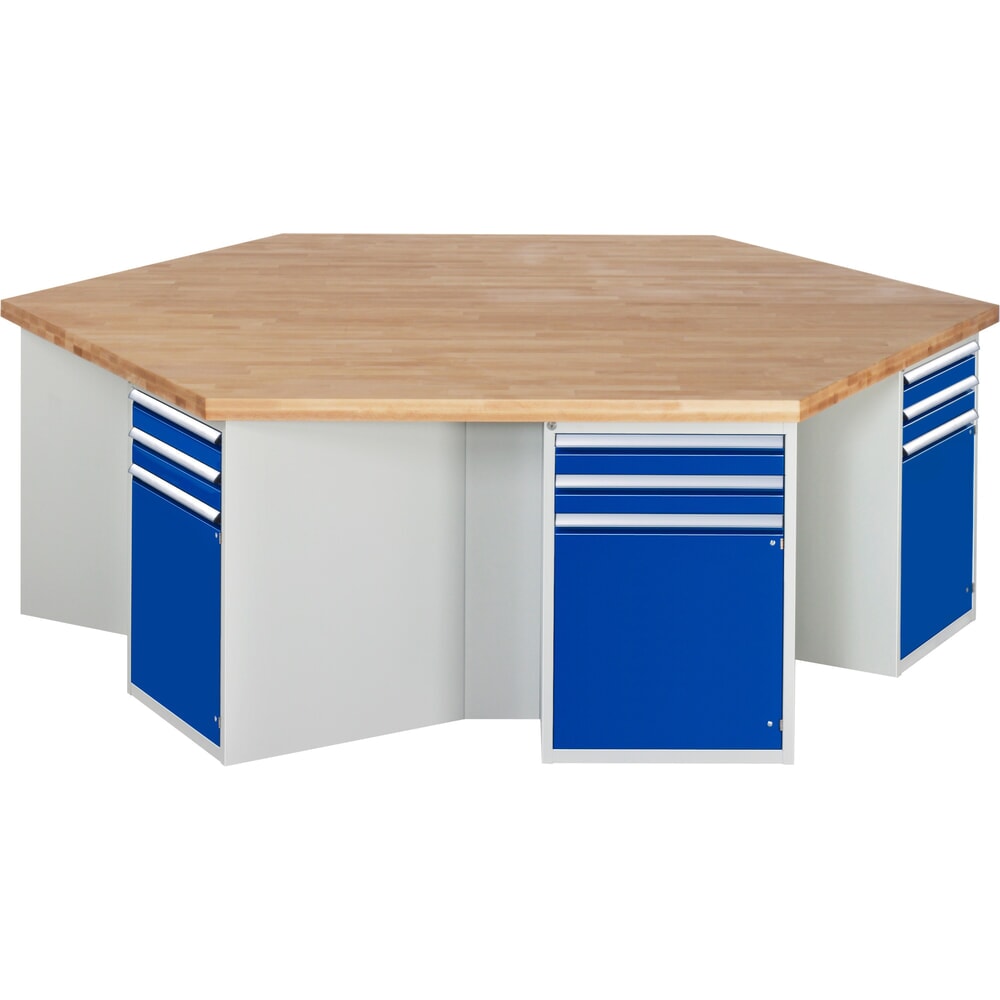 N° de l'image du produit 1 : RAU Établi de groupe série 4000, 6 caissons + socle, HxlxP 890 x 2 700 x 2 340 mm, x tiroirs extractibles à 90 %, 1 tablette