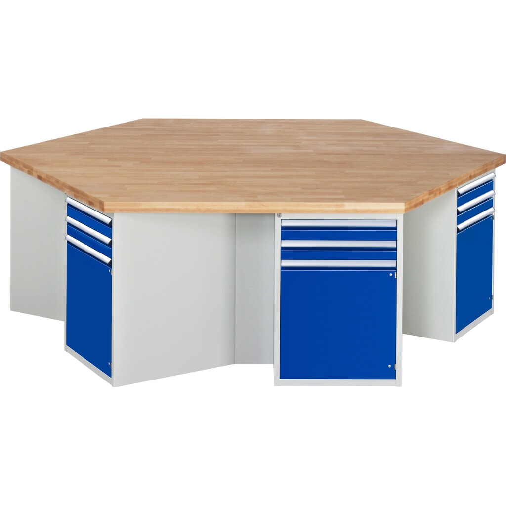 Illustration du produit: RAU Établi de groupe série 4000, 6 caissons + socle, HxlxP 890 x 2 700 x 2 340 mm, x tiroirs extractibles à 90 %, 1 tablette