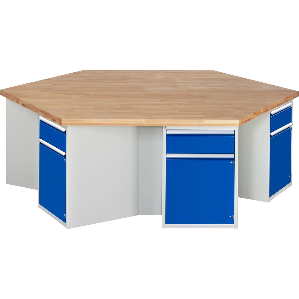 N° de l'image du produit 1 : RAU Établi de groupe série 4000, 6 caissons + socle, HxlxP 890 x 2 700 x 2 340 mm, x tiroirs extractibles à 90 %, 1 tablette