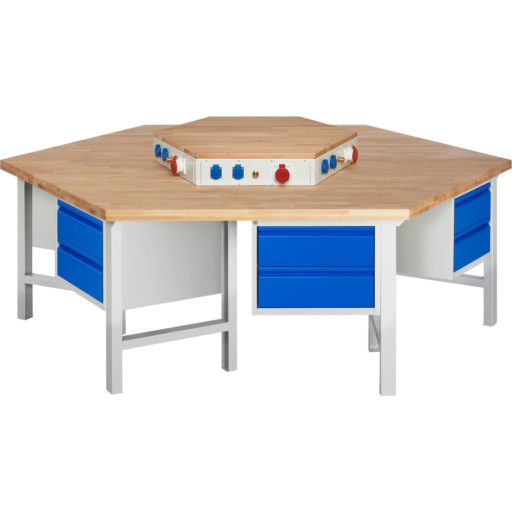 N° de l'image du produit 1 : RAU Établi de groupe série 4000, rehausse d'alimentation, 6 caissons, HxlxP 840 x 2 700 x 2 340 mm, x tiroirs extractibles à 90 % avec rebord de poignée