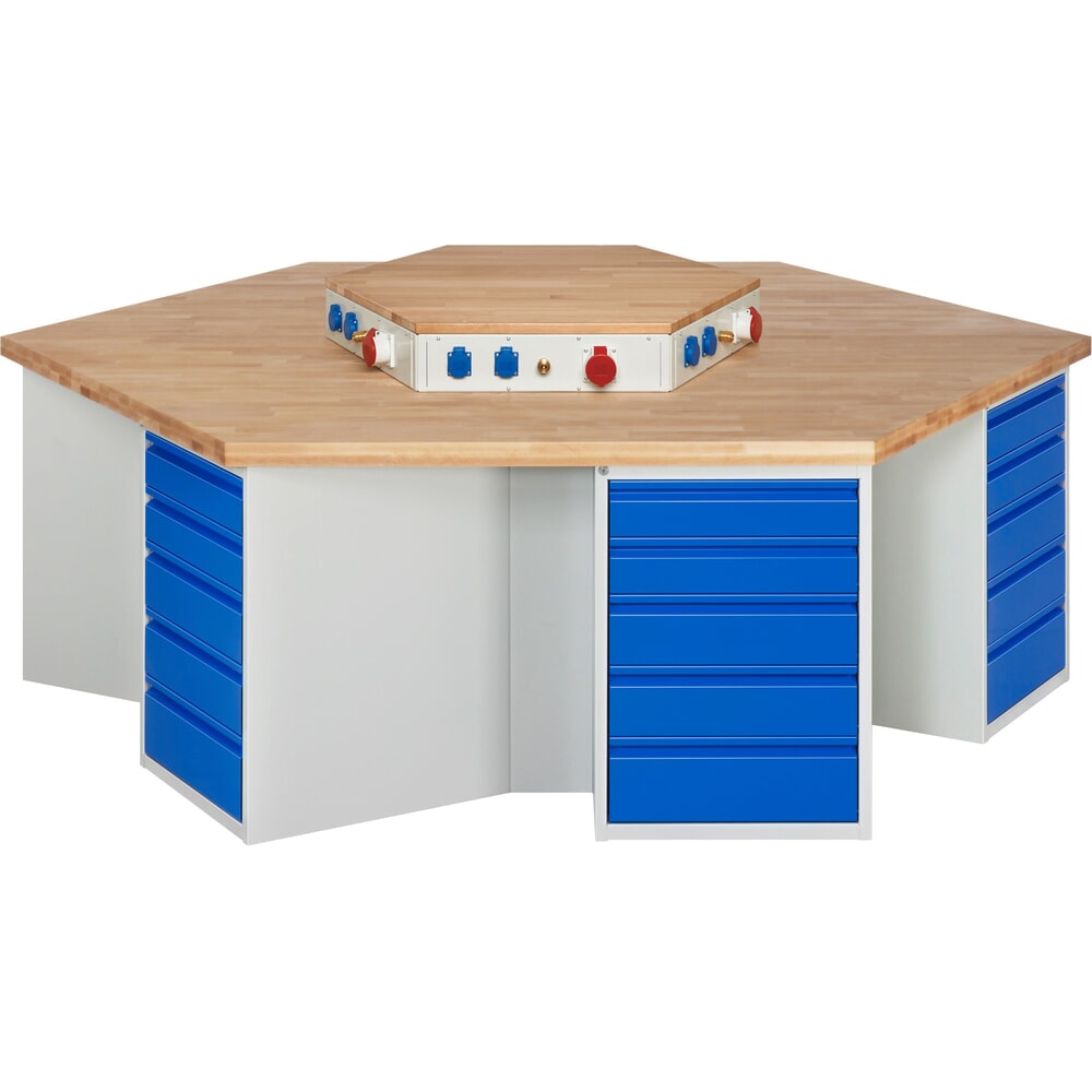 N° de l'image du produit 1 : RAU Établi de groupe série 4000, rehausse d'alimentation, 6 caissons, HxlxP 840 x 2 700 x 2 340 mm, x tiroirs extractibles à 90 % 12 x 120 mm, 12 x 150 mm, 6 x 180 mm