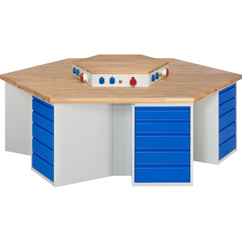 Illustration du produit: RAU Établi de groupe série 4000, rehausse d'alimentation, 6 caissons, HxlxP 840 x 2 700 x 2 340 mm, x tiroirs extractibles à 90 % 12 x 120 mm, 12 x 150 mm, 6 x 180 mm