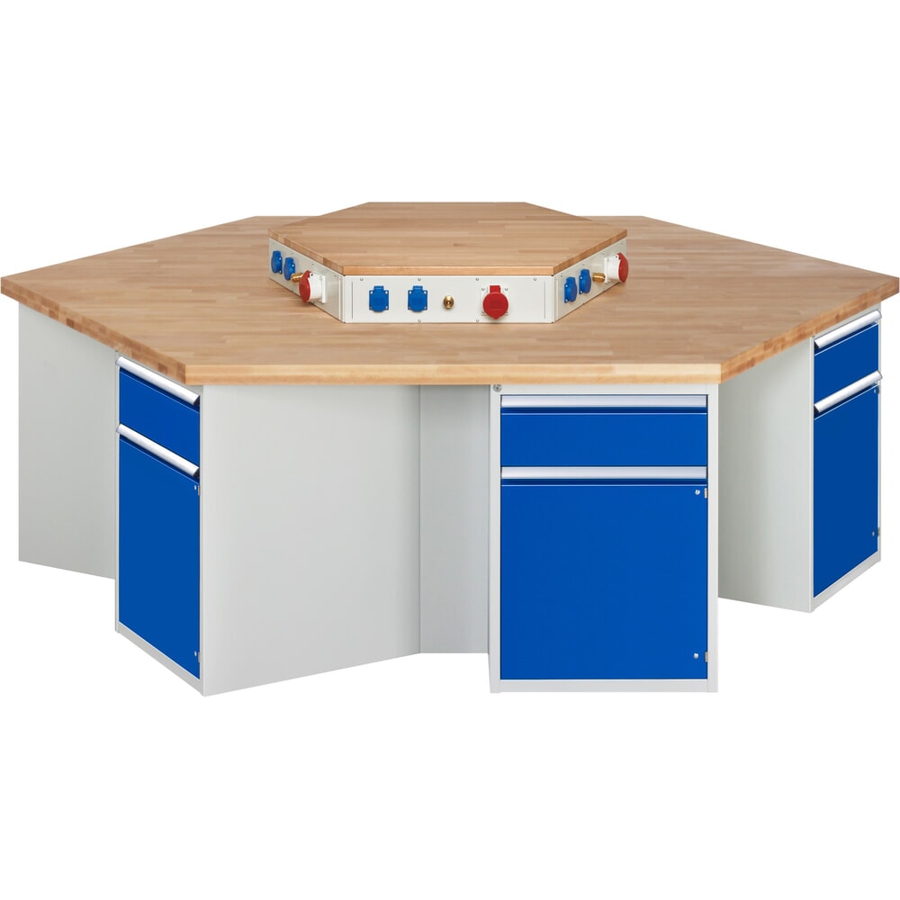 N° de l'image du produit 1 : RAU Établi de groupe série 4000, rehausse d'alimentation, 6 caissons + socle, HxlxP 890 x 2 700 x 2 340 mm, x tiroirs extractibles à 90 % avec ErgoScript®, 1 tablette