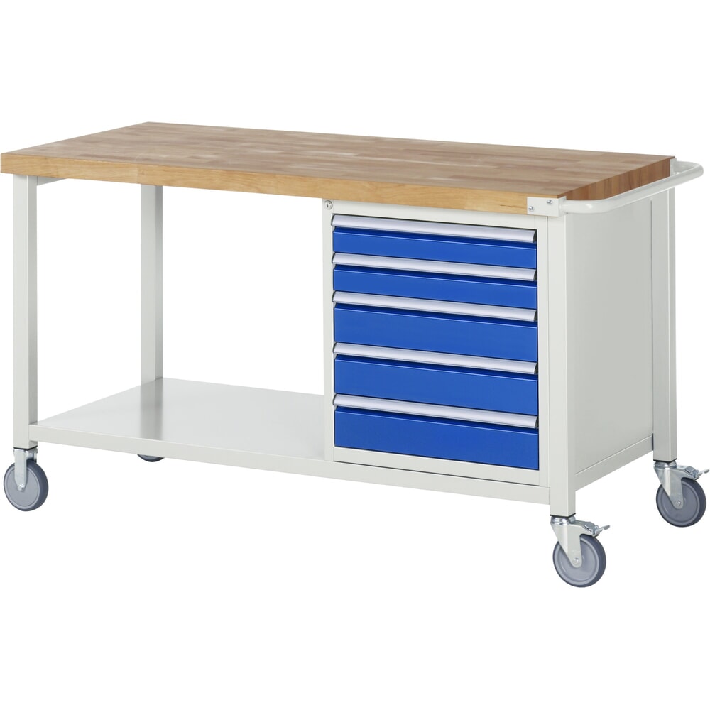 Illustration du produit: RAU Établi mobile série 8000, 1 caisson, HxlxP 880-1 080 x 1 500 x 700 mm, 5 tiroirs 2 x 90, 3 x 120 mm
