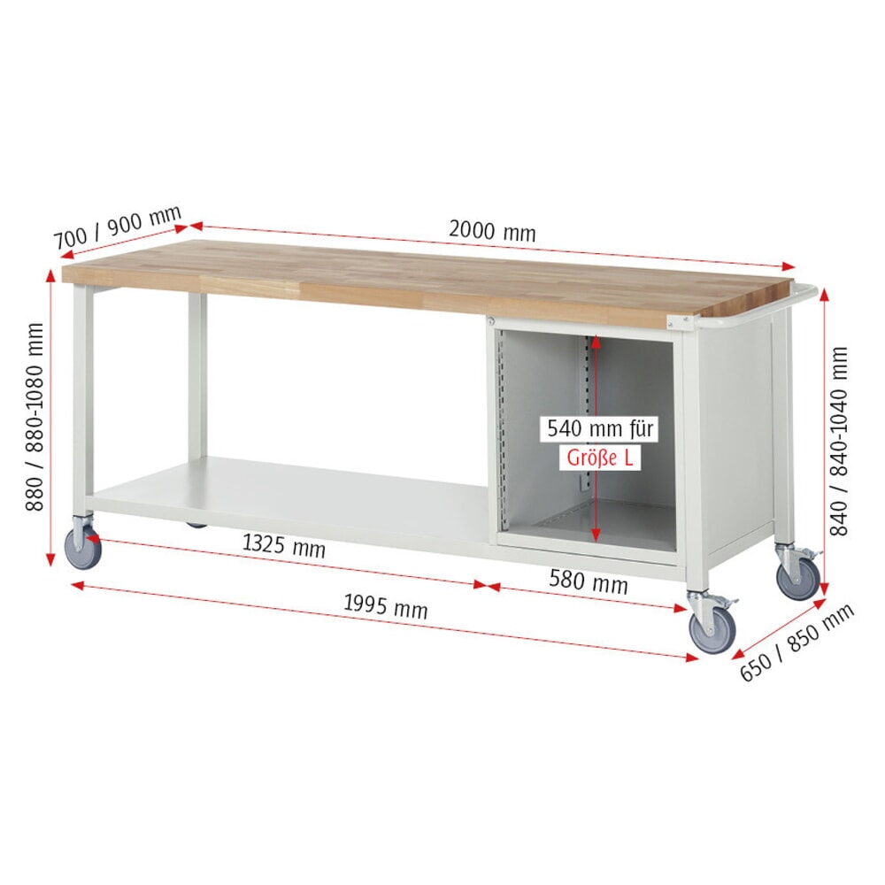 N° de l'image du produit 7 : RAU Établi mobile série 8000, 1 tablette, 1 porte battante, HxlxP 880 x 2 000 x 700 mm, 1 tiroir