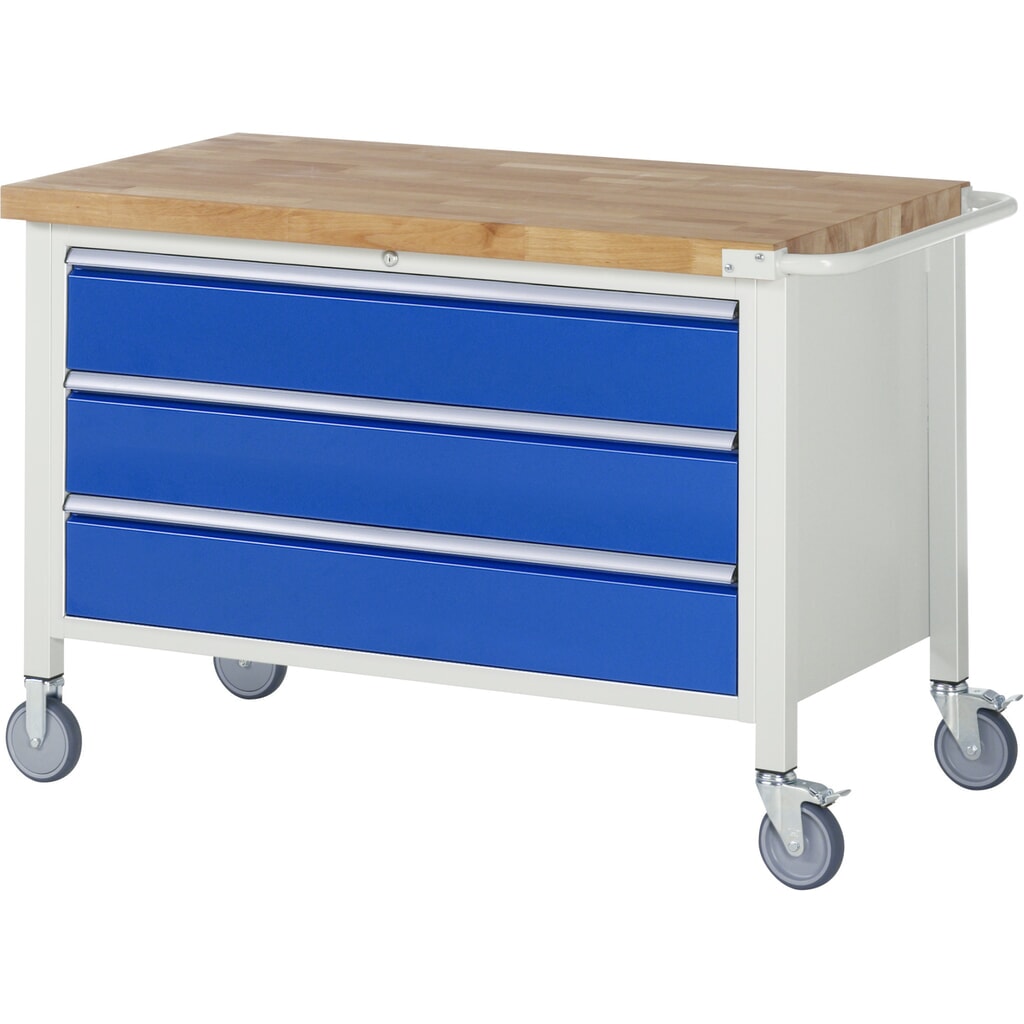 Illustration du produit: RAU Établi mobile série 8000, HxlxP 880-1 080 x 1 250 x 700 mm, 3 tiroirs extractibles à 100 % 3 x 180 mm, capacité de charge des tiroirs 50 kg