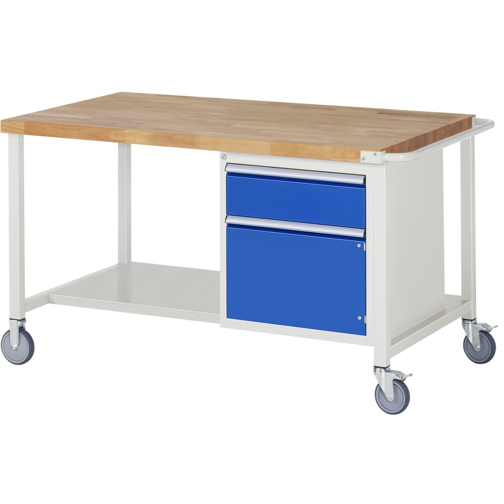 N° de l'image du produit 1 : RAU Établi mobile série 8000, HxlxP 880 x 1 500 x 900 mm, 1 caisson sous plateau, avec 1 tiroir et 1 porte battante