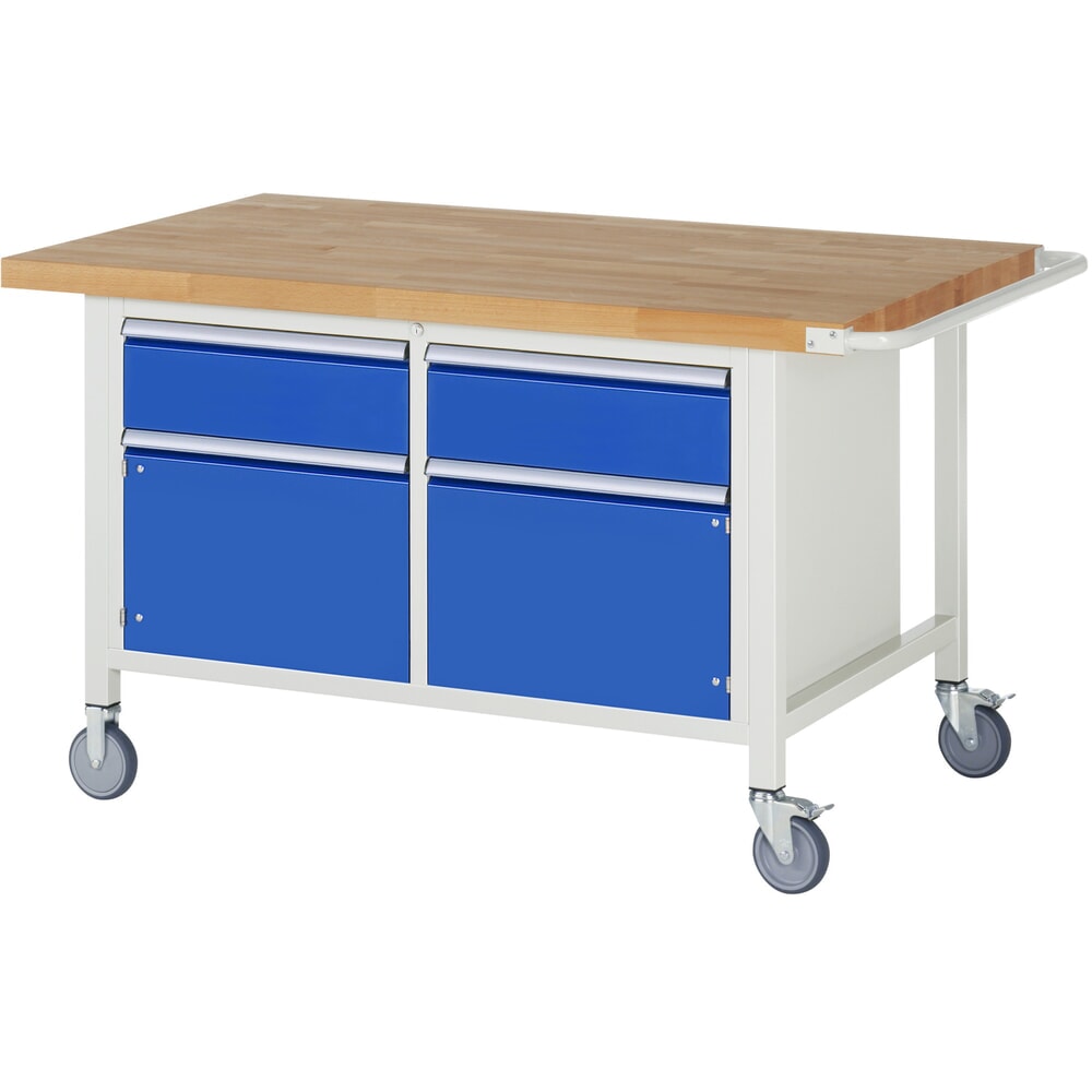 N° de l'image du produit 1 : RAU Établi mobile série 8000, HxlxP 880 x 1 500 x 900 mm, 1 double caisson sous plateau, avec 2 tiroirs et 2 portes battantes