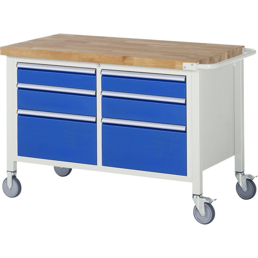 N° de l'image du produit 1 : RAU Établi mobile série 8000, 1 double caisson, HxlxP 880-1 080 x 1 250 x 700 mm, 6 tiroirs extractibles à 90 %