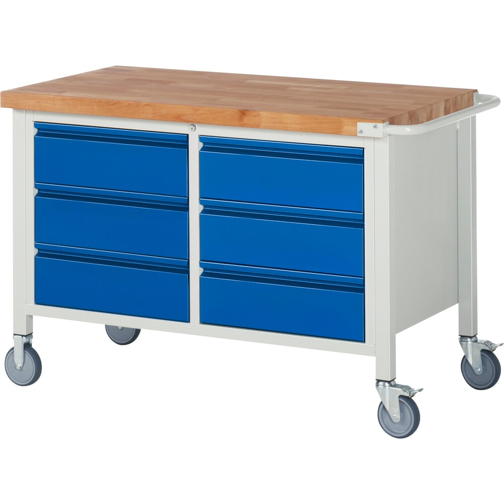 N° de l'image du produit 1 : RAU Établi mobile série 8000, 1 caisson double, HxlxP 880 x 1 250 x 700 mm, 6 tiroirs 6 x 180 mm