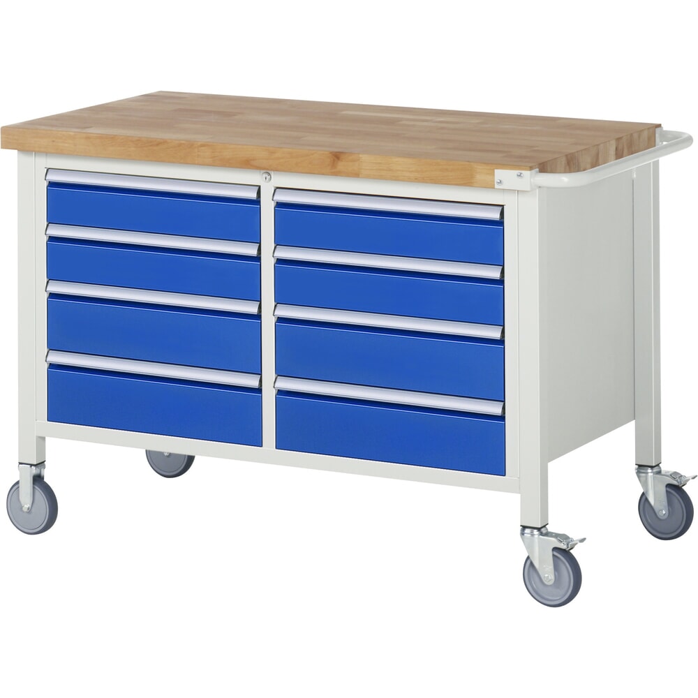 N° de l'image du produit 1 : RAU Établi mobile série 8000, 1 double caisson, HxlxP 880-1 080 x 1 250 x 700 mm, 8 tiroirs extractibles à 90 %