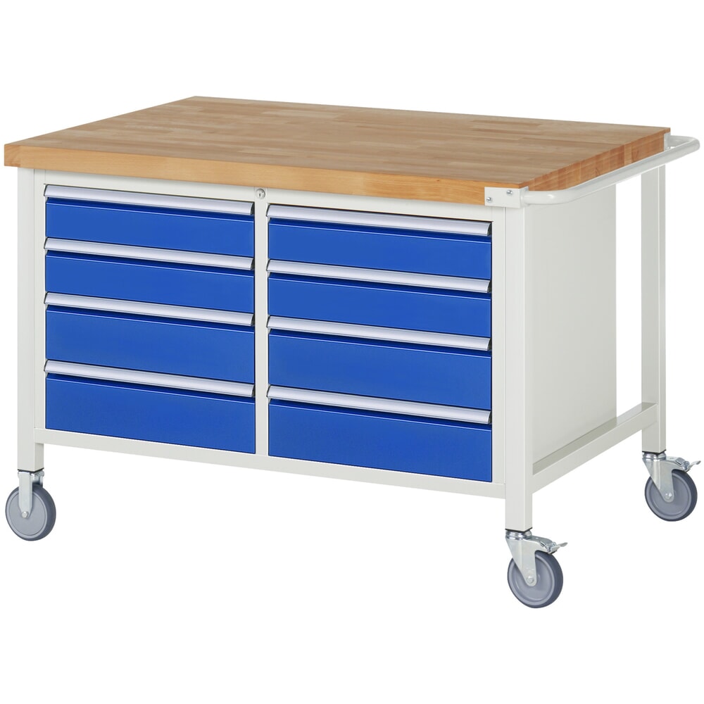 N° de l'image du produit 1 : RAU Établi mobile série 8000, HxlxP 880 x 1 250 x 900 mm, 1 double caisson sous plateau, avec 8 tiroirs