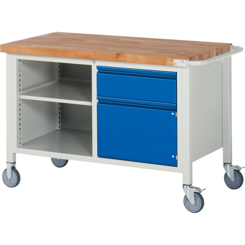 Illustration du produit: RAU Établi mobile série 8000, 1 caisson double, 1 tablette, 1 porte battante, HxlxP 880 x 1 250 x 700 mm, 1 tiroir 1 x 180 mm