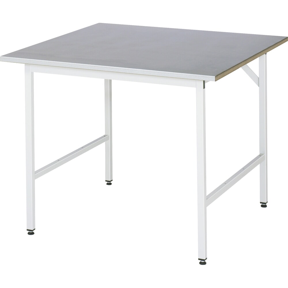 Illustration du produit: RAU Établi réglable en hauteur série JERRY, HxlxP 800-850 x 1 000 x 1 000 mm, Plan de travail avec revêtement en tôle d'acier inoxydable