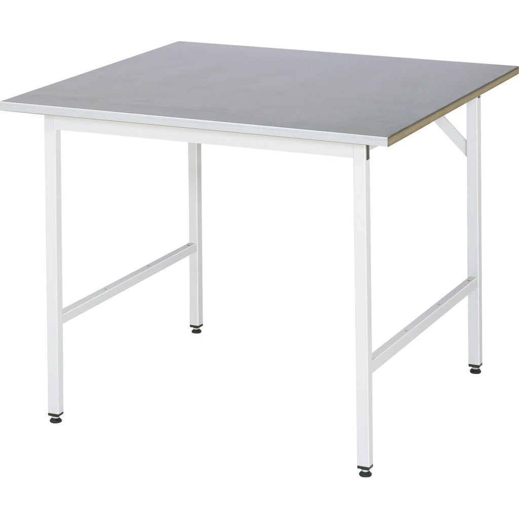 RAU Établi réglable en hauteur série JERRY, HxlxP 800-850 x 1 000 x 1 000 mm, Plan de travail avec revêtement en tôle d'acier inoxydable Illustration du produit: RAU Établi réglable en hauteur série JERRY, HxlxP 800-850 x 1 000 x 1 000 mm, Plan de travail avec revêtement en tôle d'acier inoxydable