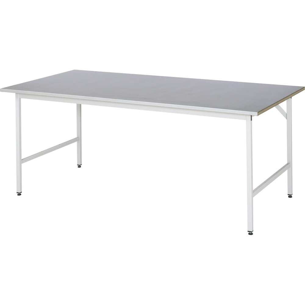 Illustration du produit: RAU Établi réglable en hauteur série JERRY, HxlxP 800-850 x 2 500 x 1 000 mm, Plan de travail avec revêtement en tôle d'acier inoxydable