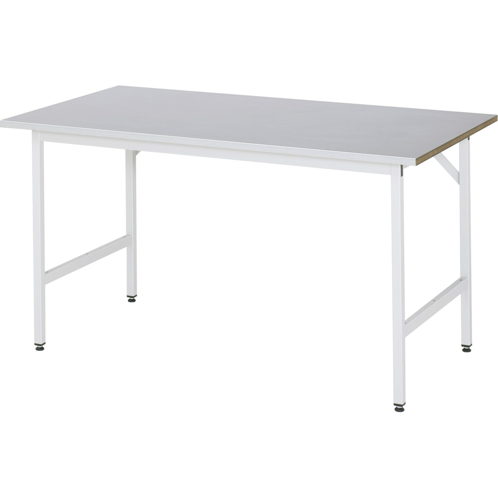 N° de l'image du produit 1 : RAU Établi réglable en hauteur série JERRY, HxlxP 800-850 x 1 500 x 800 mm, Plan de travail avec revêtement en tôle d'acier inoxydable