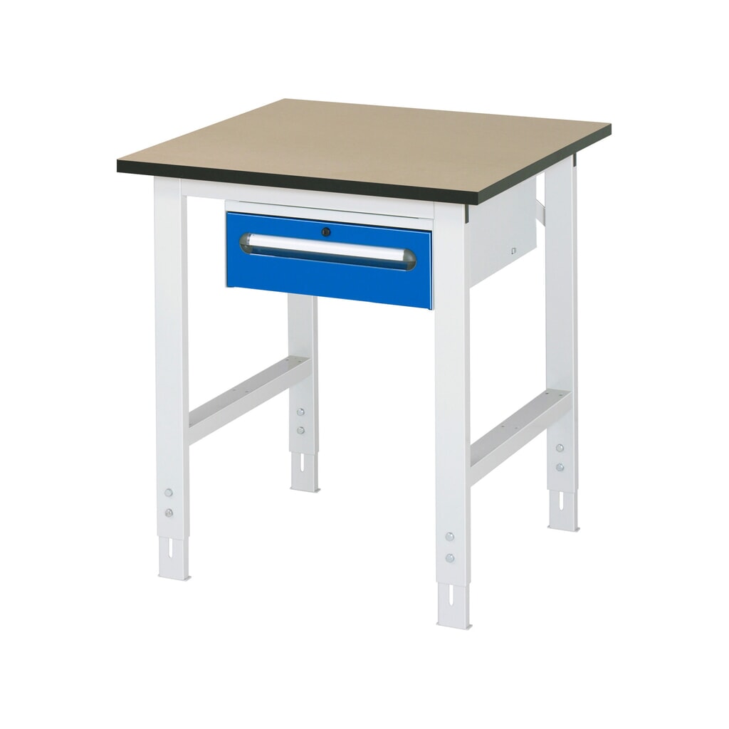 RAU Table de travail réglable en hauteur Série TOM, HxlxP 760-1 080 x 750 x 800 mm, 1 tiroir, plan de travail en MDF Illustration du produit: RAU Table de travail réglable en hauteur Série TOM, HxlxP 760-1 080 x 750 x 800 mm, 1 tiroir, plan de travail en MDF