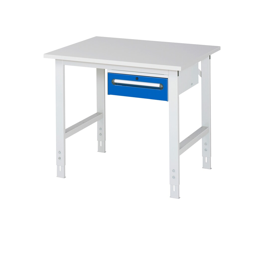 Illustration du produit: RAU Table de travail réglable en hauteur Série TOM, HxlxP 760-1 080 x 1 000 x 800 mm, 1 tiroir, plan de travail avec revêtement en mélamine